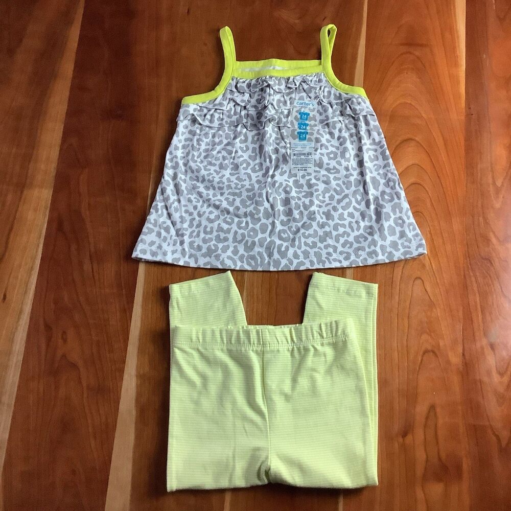 Carters Baby Girls 24 Months Legging Pant Set Outfit Green Gray Spring Summer